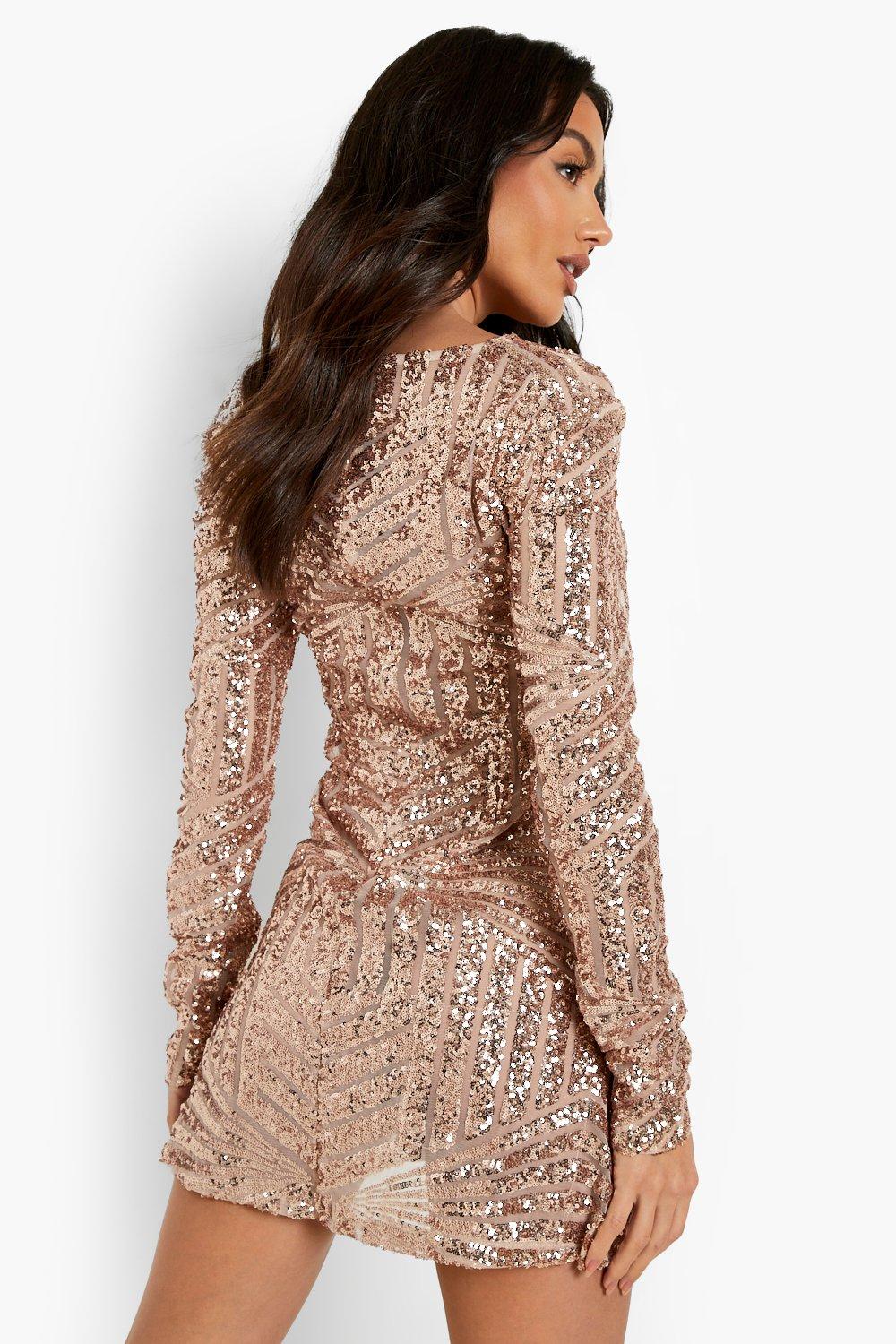 Boohoo rose hotsell gold sequin dress